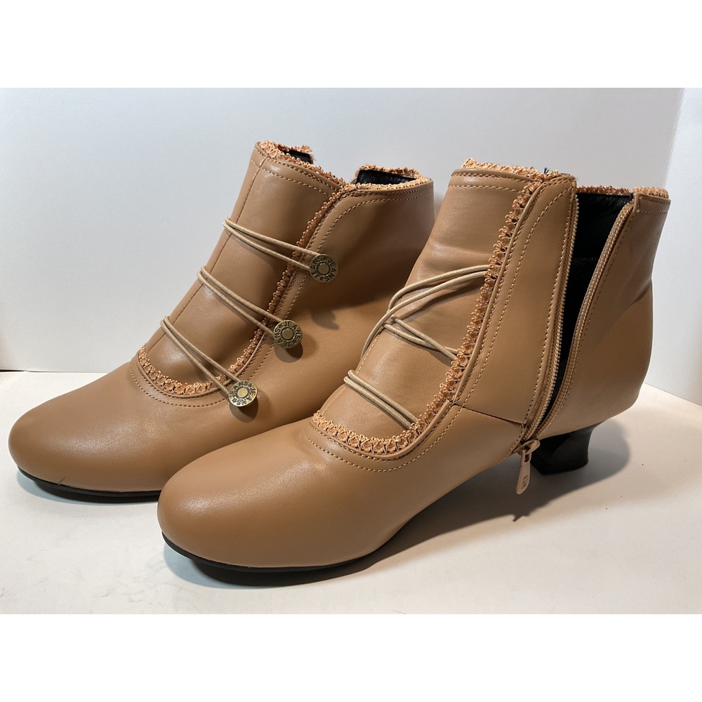 Womens Size 11 Tan Faux Leather Lace Up Detail Ankle Boots Lowโ Heel Size 43